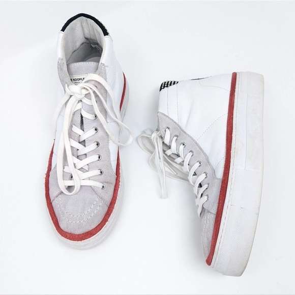 The Kooples White Leather Suede High Top Studded Colorblock Sneakers Size 38 - Picture 14 of 14